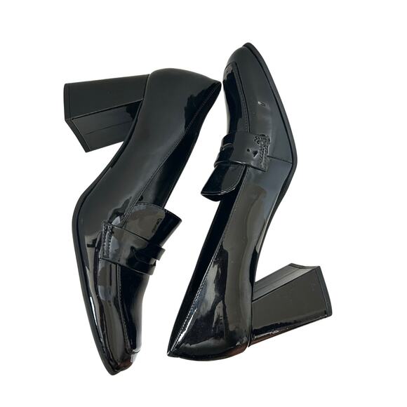 Women's Chunky High Heel Pump Loafers Square Toe Slip On Leather Shoes - Picture 4 of 8